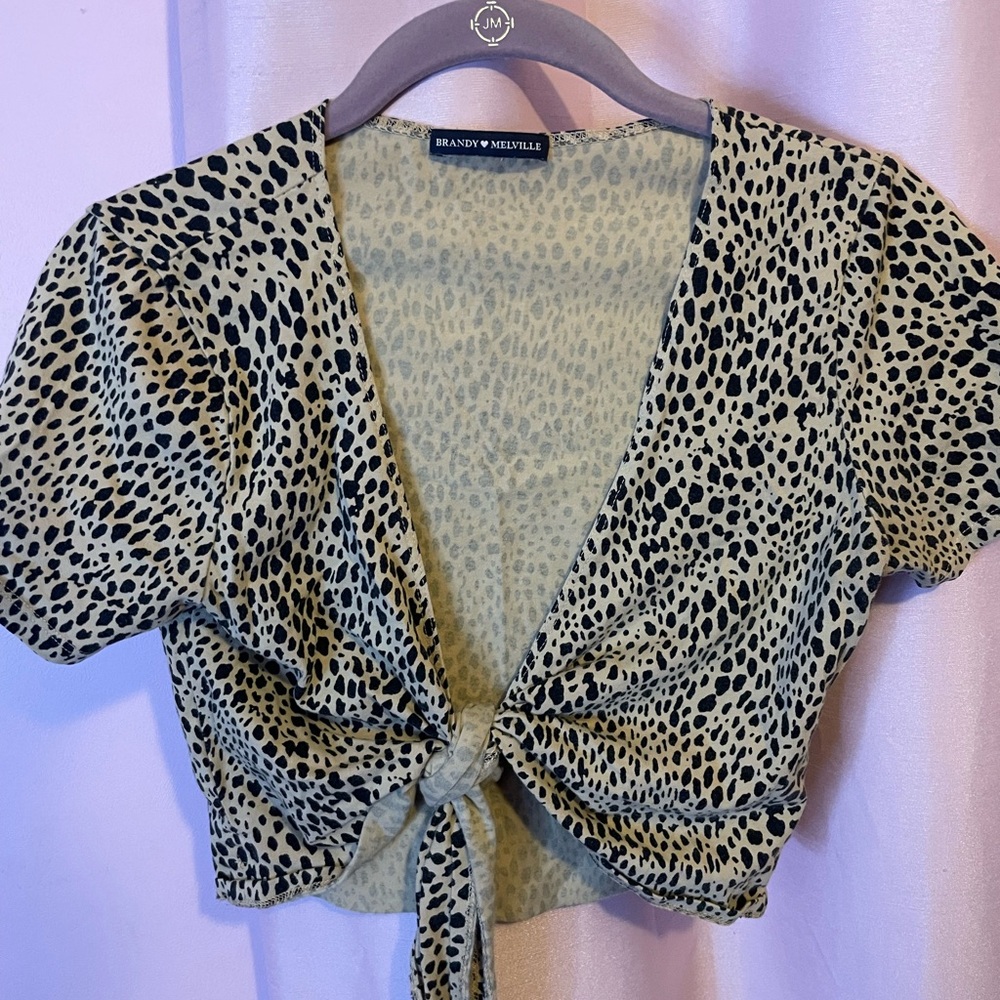 brandy melville cheetah tie front shirt